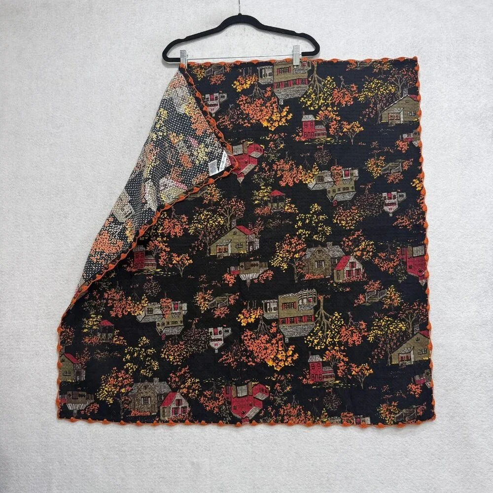 April Cornell Quilted Throw Blanket Fall Village Houses Cotton Black Orange